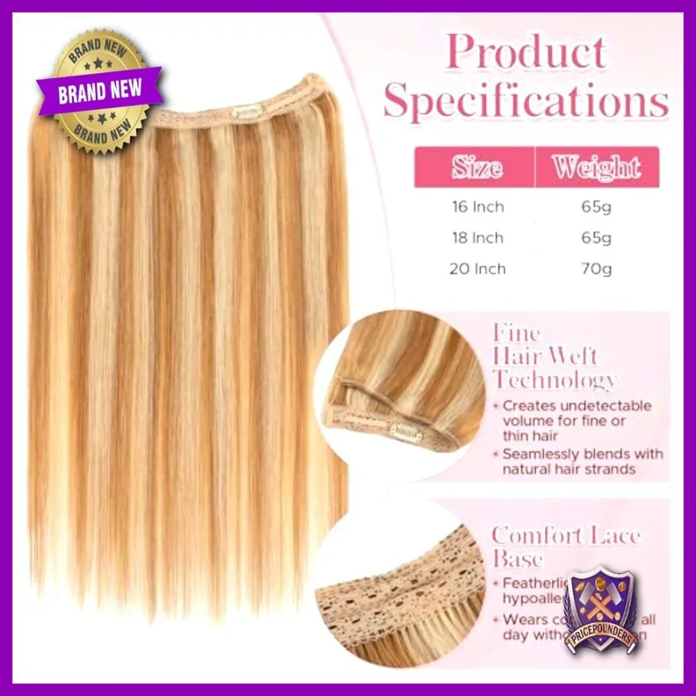 Real Human Hair Halo Extensions 16 Inch Invisible Wire Adjustable